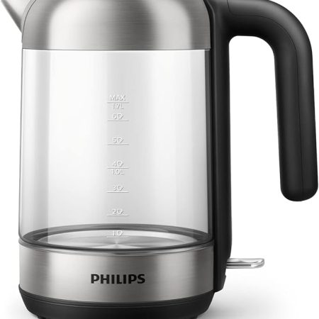 Philips 5000 Series Wasserkocher – 1,7L, Blaues Sensorlicht, 360°-Basis, Mikro-Sieb-Filter, Flaches Heizelement, Abnehmbarer Deckel, Schnelles Aufkochen, Energiesparend, Sicheres Design (HD9339/80)