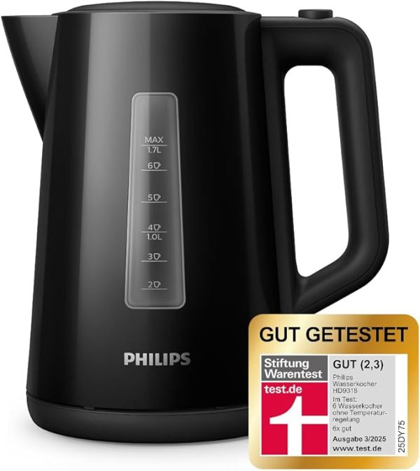 Philips Daily Collection Metall Wasserkocher – 1,7L, Leuchtanzeige, 360°-Basis, Mikro-Sieb-Filter, Flaches Heizelement, Sprungdeckel, Energiesparend, Sicheres Design, Schnelles Aufkochen (HD9350/90) – Bild 3
