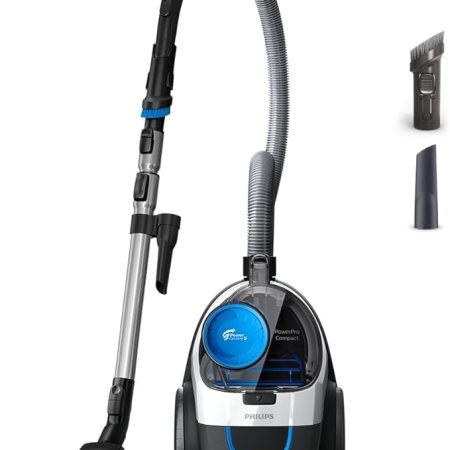 Philips PowerPro Compact Staubsauger – Leicht, Kabellos und Beutellos, 900 W Saugleistung, TriActive Düse Für Hartböden und Teppich, Allergy H13 HEPA-Filter, PowerCyclone 5 Technologie (FC9332/09)