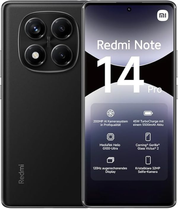 Xiaomi Redmi Note 14 Pro Smartphone, 8 + 256GB, Black, 200MP professionelle AI-Kamera, 5500mAh Akku, 32MP Selfie-Kamera, AI-Funktionen (kein Ladegerät enthalten) – Bild 4