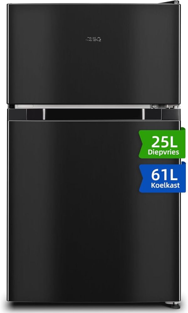 CHIQ 86 Liter kleiner Kühlschrank, 25 Liter Gefrierfach, 61 Liter Kühlschrank, 4 Sterne Gefrierfach, mit Eiswürfelbereiter für Wohnung, Wohnheim, 12 Jahre Garantie auf den Kompressor [Energieklasse E]