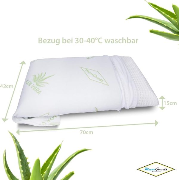 MaxxGoods orthopädisches Kissen, Nackenstützkissen aus Visco Gelschaum mit Aloe Vera Schutzbezug & Innenbezug 100% Baumwolle - Kopfkissen für Wasserbetten, Kinder, Bauchschläfer (42cm x 70cm x 10cm) – Bild 2