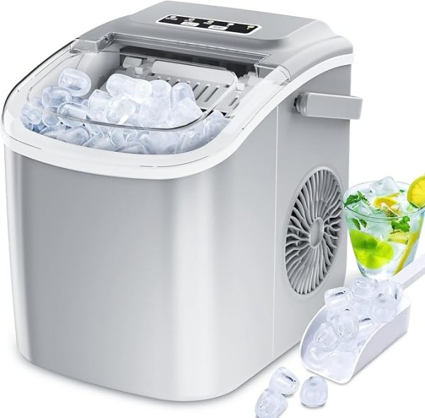 Eiswürfelmaschine Klare Eiswürfel, Selbstreinigende Eismaschine, 9 Würfel in 6 Minuten fertig, 15KG in 24 H, Tragbare Ice Maker Cube Maschine für Zuhause/Küche/Büro/Bar, Silber – Bild 2