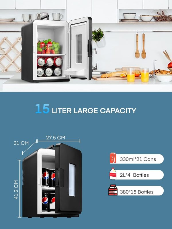NORTHCLAN Mini Kühlschrank für Zimmer 15L, mit 220V AC/12V DC für den Auto- und Heimgebrauch, Tragbarer Kühl- und Heizkühlschrank Perfekt für Getränke, Kosmetik, Snacks, Max & Eco-Modus, Rosa [Energieklasse E] – Bild 3