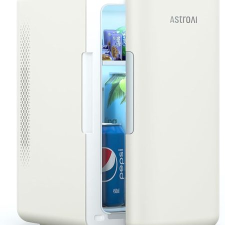 AstroAI Mini Kühlschrank 6 Liter / 8 Dosen | Kühler und Wärmer | AC/DC | Kleiner Kühlschrank für Schlafzimmer, Auto, Getränke, Schönheit, Hautpflege, Reisen (Beige)