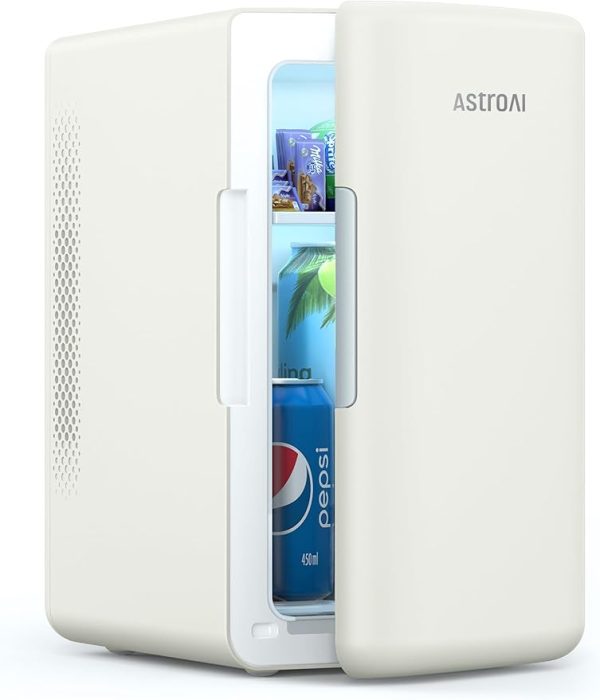 AstroAI Mini Kühlschrank 6 Liter / 8 Dosen | Kühler und Wärmer | AC/DC | Kleiner Kühlschrank für Schlafzimmer, Auto, Getränke, Schönheit, Hautpflege, Reisen (Beige)