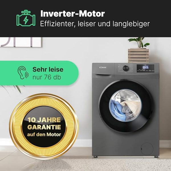 Bomann Waschmaschine 7kg | max. 1400 U/min | 10 Jahre Motor-Garantie | effizienter, leiser & langlebiger Invertermotor | 15 Programme | Endzeitvorwahl | Washing Machine WA 7175 titan - schwarz [Energieklasse A] – Bild 6