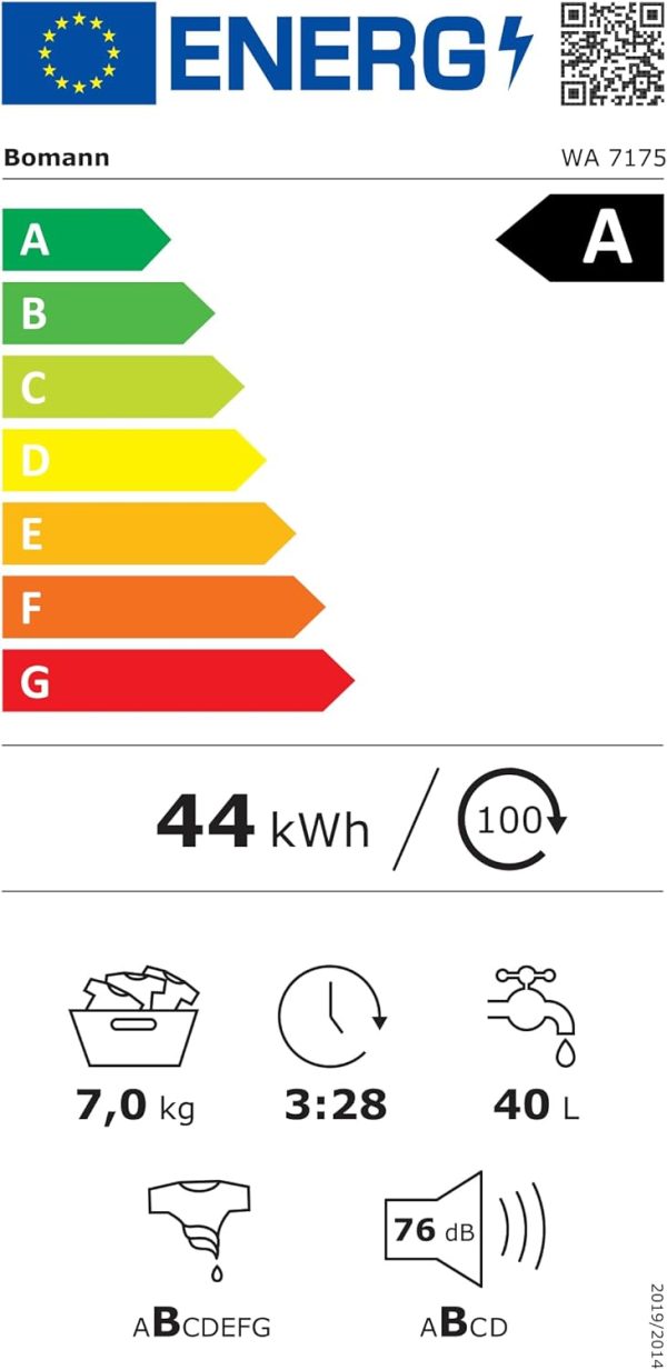 Bomann Waschmaschine 7kg | max. 1400 U/min | 10 Jahre Motor-Garantie | effizienter, leiser & langlebiger Invertermotor | 15 Programme | Endzeitvorwahl | Washing Machine WA 7175 titan - schwarz [Energieklasse A] – Bild 11