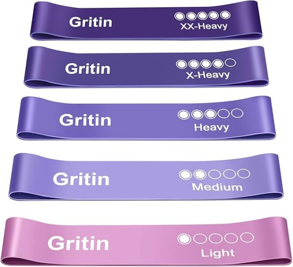 Gritin Fitnessbänder Widerstandsbänder mit 5 Stufen, Latex Fitnessband Resistance mit Deutscher Übungsanleitung & Tragebeutel, Gymnastikband für Muskelaufbau, Yoga - 5er Set – Bild 4