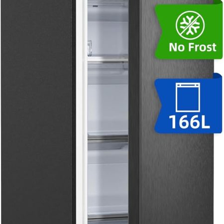 CHiQ FSD166NE4E Gefrierschrank 166 L, No Frost Technologie, Wechselbarer Türanschlag, Schwarzer Edelstahl, 144cm Höhe [Energieklasse E]