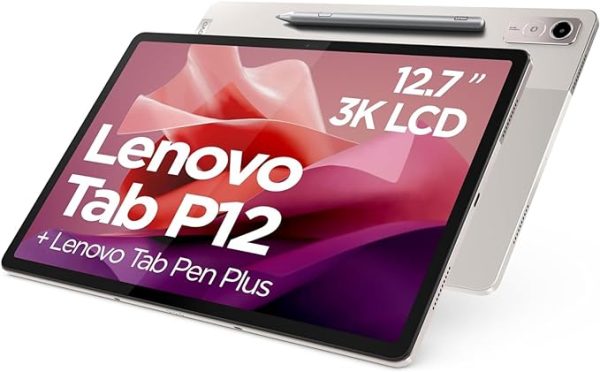 Lenovo Tab P12 3K-Tablet mit 32,7 cm (12,7 Zoll), 3K (MediaTek Dimensity 7050, 8 GB RAM, 256 GB erweiterbar auf 1 TB, 4 Lautsprecher, Wi-Fi 6, Bluetooth 5.1, Android 13), Hafer