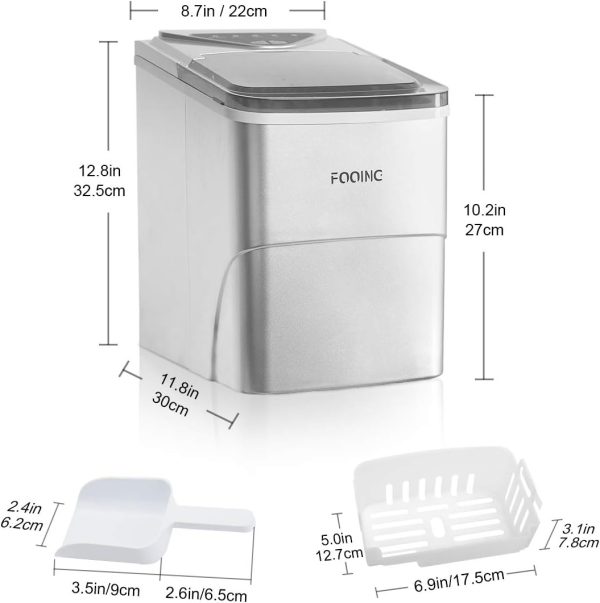 Eiswürfelmaschine Klare Eiswürfel, Selbstreinigende Eismaschine, 9 Würfel in 6 Minuten fertig, 15KG in 24 H, Tragbare Ice Maker Cube Maschine für Zuhause/Küche/Büro/Bar, Silber – Bild 10