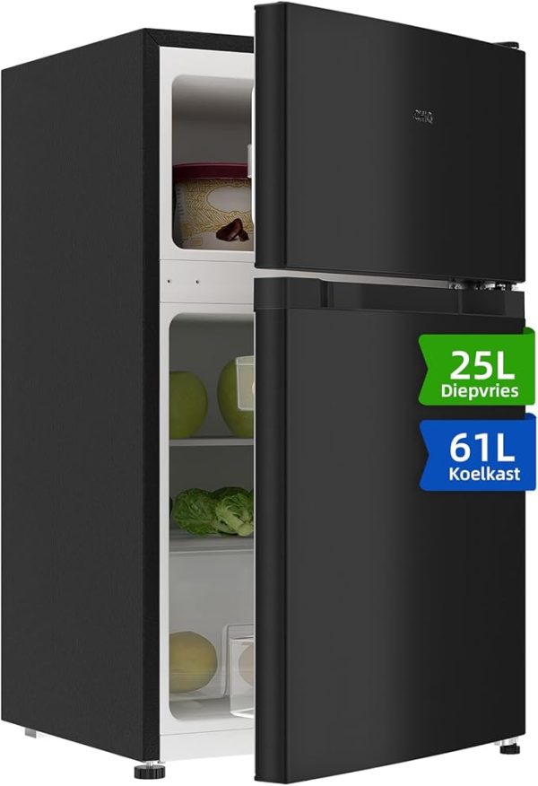 CHIQ 86 Liter kleiner Kühlschrank, 25 Liter Gefrierfach, 61 Liter Kühlschrank, 4 Sterne Gefrierfach, mit Eiswürfelbereiter für Wohnung, Wohnheim, 12 Jahre Garantie auf den Kompressor [Energieklasse E] – Bild 2