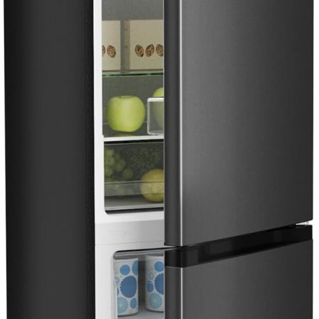 CHIQ CBM260LC Kühl/Gefrie Kombination 262L (187L Kühlbereich+75L XXL Gefrierfach) |87 kWh/Jahr, EEK C, Edelstahloptik, 39dB(A) |Wechselbartür, 4-Sterne Gefrierleistung, Schwarz [Energieklasse C]