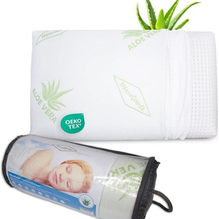 MaxxGoods orthopädisches Kissen, Nackenstützkissen aus Visco Gelschaum mit Aloe Vera Schutzbezug & Innenbezug 100% Baumwolle - Kopfkissen für Wasserbetten, Kinder, Bauchschläfer (42cm x 70cm x 10cm)