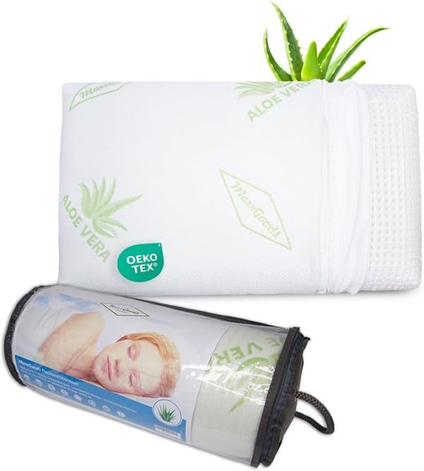MaxxGoods orthopädisches Kissen, Nackenstützkissen aus Visco Gelschaum mit Aloe Vera Schutzbezug & Innenbezug 100% Baumwolle - Kopfkissen für Wasserbetten, Kinder, Bauchschläfer (42cm x 70cm x 10cm)