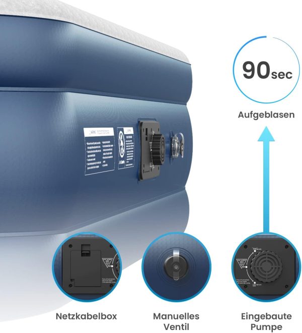 Active Era Premium Luftbett 1 Person, Luftmatratze selbstaufblasend mit eingebauter elektrischer Pumpe & integriertem Kissen, Aufblasbare Matratze für Camping & Gästebett - 99 x 187 x 53cm – Bild 8