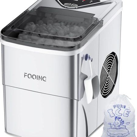 Eiswürfelmaschine Klare Eiswürfel, Selbstreinigende Eismaschine, 9 Würfel in 6 Minuten fertig, 15KG in 24 H, Tragbare Ice Maker Cube Maschine für Zuhause/Küche/Büro/Bar, Silber