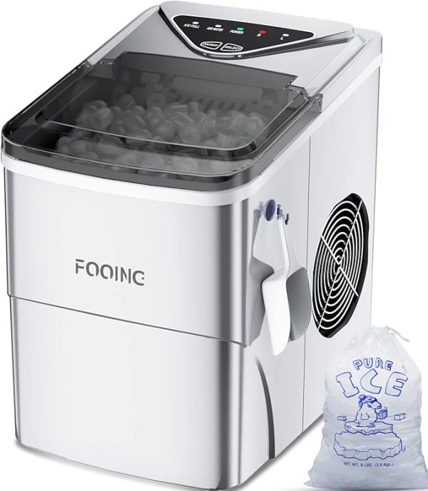 Eiswürfelmaschine Klare Eiswürfel, Selbstreinigende Eismaschine, 9 Würfel in 6 Minuten fertig, 15KG in 24 H, Tragbare Ice Maker Cube Maschine für Zuhause/Küche/Büro/Bar, Silber