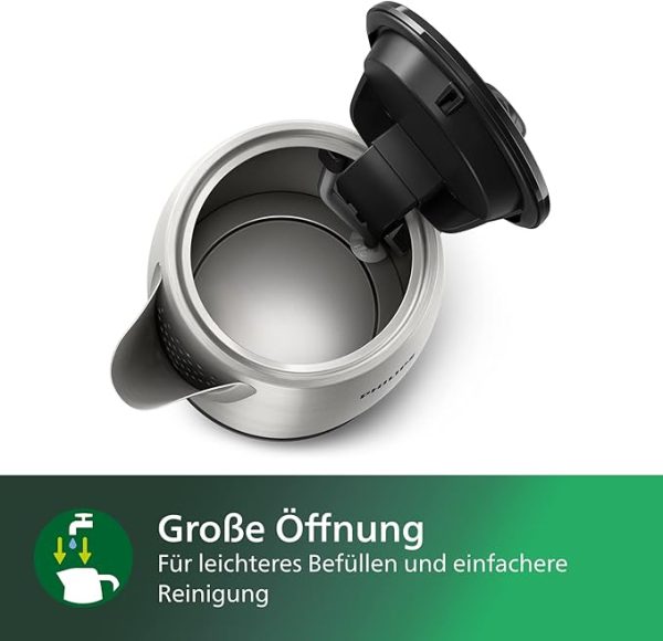 Philips Daily Collection Metall Wasserkocher – 1,7L, Leuchtanzeige, 360°-Basis, Mikro-Sieb-Filter, Flaches Heizelement, Sprungdeckel, Energiesparend, Sicheres Design, Schnelles Aufkochen (HD9350/90) – Bild 7