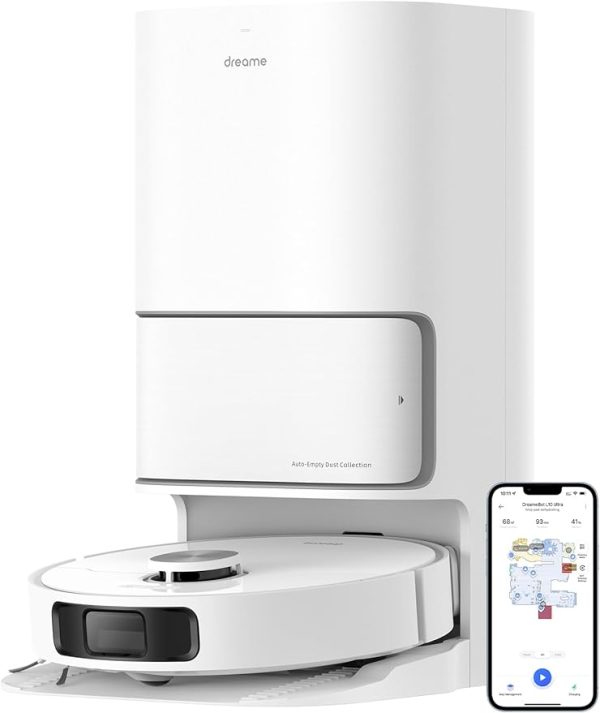 dreame L10s Ultra Saugroboter mit Wischfunktion und automatische (Staubentleerung, Wischpads Selbstreinigung) 3D-Hinderniserkennung, 5300Pa Teppiche Tierhaare, 210m Akku, WiFi/APP, Weiß