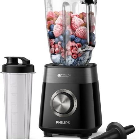 Philips 5000-Serie Standmixer inkl. Blend-and-go-Behälter - 1200 W. 2L maximales Fassungsvermögen. ProBlend Plus-Technologie. Spülmaschinengeeignete Teile. Schwarz (HR3031/00)