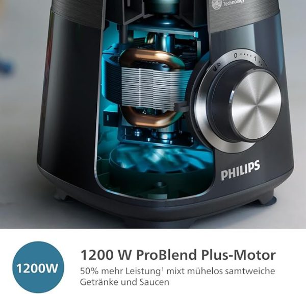 Philips 5000-Serie Standmixer inkl. Blend-and-go-Behälter - 1200 W. 2L maximales Fassungsvermögen. ProBlend Plus-Technologie. Spülmaschinengeeignete Teile. Schwarz (HR3031/00) – Bild 3
