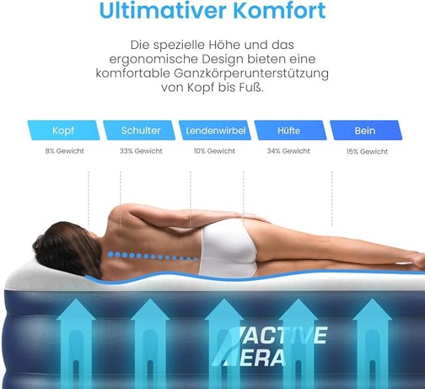 Active Era Premium Luftbett 1 Person, Luftmatratze selbstaufblasend mit eingebauter elektrischer Pumpe & integriertem Kissen, Aufblasbare Matratze für Camping & Gästebett - 99 x 187 x 53cm – Bild 4
