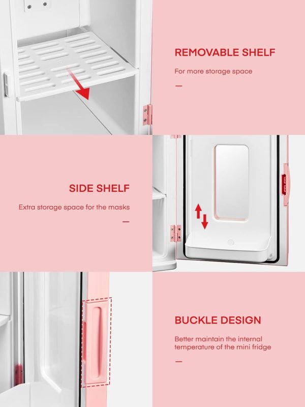 NORTHCLAN Mini Kühlschrank für Zimmer 15L, mit 220V AC/12V DC für den Auto- und Heimgebrauch, Tragbarer Kühl- und Heizkühlschrank Perfekt für Getränke, Kosmetik, Snacks, Max & Eco-Modus, Rosa [Energieklasse E] – Bild 7