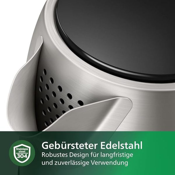 Philips Daily Collection Metall Wasserkocher – 1,7L, Leuchtanzeige, 360°-Basis, Mikro-Sieb-Filter, Flaches Heizelement, Sprungdeckel, Energiesparend, Sicheres Design, Schnelles Aufkochen (HD9350/90) – Bild 5