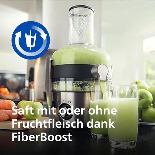 Philips 3000 Series Entsafter – XXL-Einfüllschacht, FibreBoost-Technologie, QuickClean, 2L Kapazität, 1100W leistungsstarker Motor für frischen & fruchtfleischreichen Saft (HR1921/20) – Bild 4