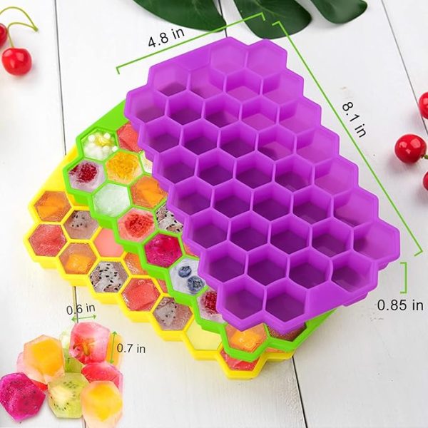 MOSOTECH Eiswürfelform Silikon, 3er Pack 37-Fach Eiswuerfel Form Mit Deckel, Stapelbar Eiswürfelbehälter Ice Cube Tray für Bier Cocktails Whisky – Bild 2