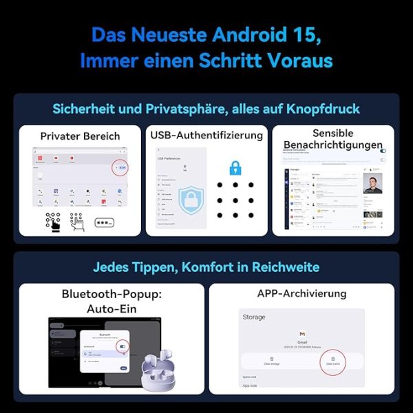 TABWEE T90 Android 15 Tablet mit Tastatur - Gemini AI, 24GB RAM+128GB ROM, Octa Core T615, Gaming Tablet 11 Zoll, 1920x1200 FHD+IPS, 8000mAh Akuu, 13MP+5MP KI Kamera, 5G WiFi, Widevine L1, GPS – Bild 6