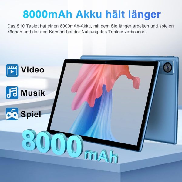 2025 Neueste Tablet 10.1 Zoll Android 14 Octa-Core 22GB RAM+128GB ROM 1TB TF, Widevine L1,5G+2.4G WiFi, GMS,BT 5.0, 8000mAh, 8MP+5MP,1280*800, Face ID, GPS,Type C, Tablet PC mit Tastatur, Maus-Blau – Bild 6