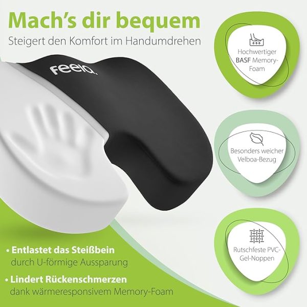 feela.® Orthopädisches Sitzkissen [3 Härtegrade] - Ergonomisches Sitzkissen für Bürostuhl & Co - Wirkt Schmerzreduzierend, Erhöht Sitzkomfort, Fördert Durchblutung und Entlastet das Steißbein (Weich) – Bild 9