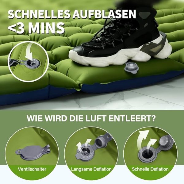 Yuzonc Double Camping Matratze, Selbstaufblasende Camping Isomatte mit Fuß Pumpe, Ultraleichte Verdickte Schlafmatte für Wandern Reisen Backpacking Zelt (Grau) – Bild 4