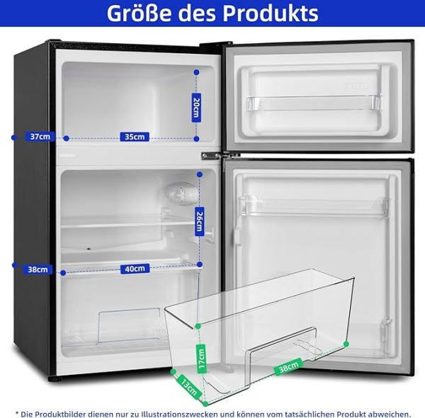 CHIQ 86 Liter kleiner Kühlschrank, 25 Liter Gefrierfach, 61 Liter Kühlschrank, 4 Sterne Gefrierfach, mit Eiswürfelbereiter für Wohnung, Wohnheim, 12 Jahre Garantie auf den Kompressor [Energieklasse E] – Bild 4