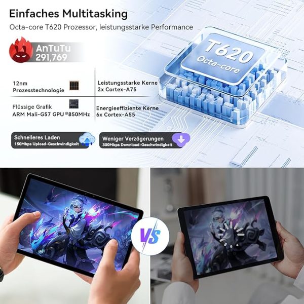 Blackview MEGA8 Android 15 Tablet 13" Zoll, 36GB RAM+512GB ROM Gaming Tablet LTE, 2K FHD Großes Display, Octa Core T620, 50MP+13MP Dual Camera, 11000mAh Akuu, 4G LTE+5G WLAN, WideVine L1, Face ID, GPS – Bild 4