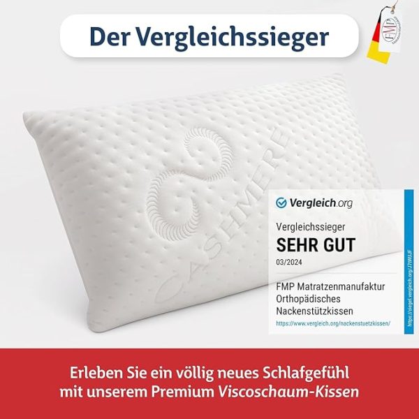 FMP Matratzenmanufaktur Orthopädisches Nackenstützkissen viscoelastisches Kissen, Visco Kopfkissen, Kissen, Nackenkissen 8,5 cm hoch, weiß – Bild 3