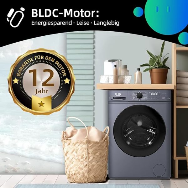 CHiQ Waschmaschine 7kg, InverterMotor, EEK A| 60x46,5x84cm, Große Tür| Eco, Speed Wash, Auto Clean, Kindersicherung|1200 U/Min, Washer Grau, CW07123863AX [Energieklasse A] – Bild 8