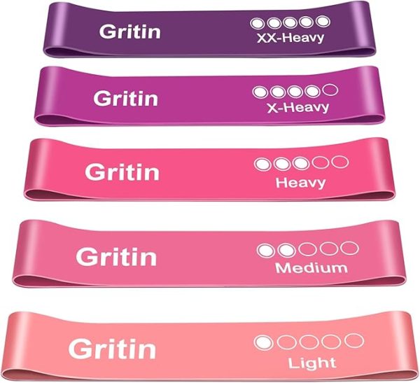 Gritin Fitnessbänder Widerstandsbänder mit 5 Stufen, Latex Fitnessband Resistance mit Deutscher Übungsanleitung & Tragebeutel, Gymnastikband für Muskelaufbau, Yoga - 5er Set – Bild 5