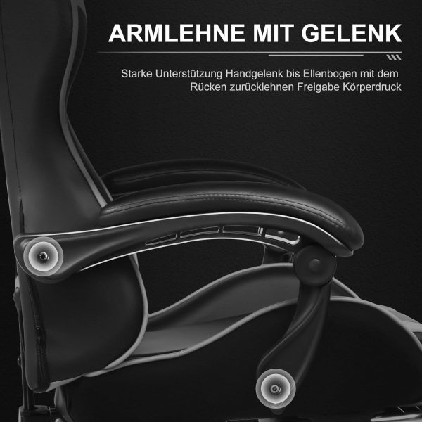 GTPLAYER Gaming Stuhl Bürostuhl Massage Gaming Sessel Ergonomischer Gamer Stuhl mit Fußstütze, Kopfstütze Massage-Lendenkissen, Gepolstert Gaming Chair, Drehsessel, weiß – Bild 10