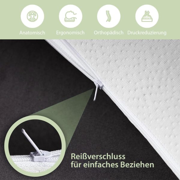 MaxxGoods orthopädisches Kissen, Nackenstützkissen aus Visco Gelschaum mit Aloe Vera Schutzbezug & Innenbezug 100% Baumwolle - Kopfkissen für Wasserbetten, Kinder, Bauchschläfer (42cm x 70cm x 10cm) – Bild 3