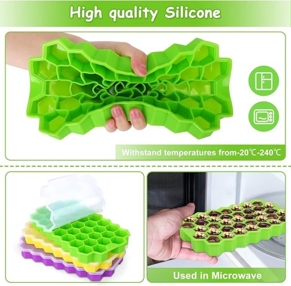MOSOTECH Eiswürfelform Silikon, 3er Pack 37-Fach Eiswuerfel Form Mit Deckel, Stapelbar Eiswürfelbehälter Ice Cube Tray für Bier Cocktails Whisky – Bild 3