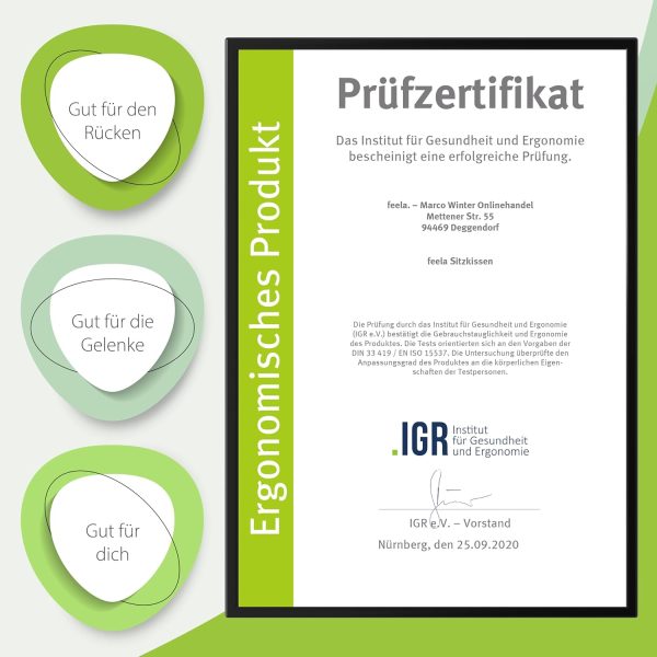 feela.® Orthopädisches Sitzkissen [3 Härtegrade] - Ergonomisches Sitzkissen für Bürostuhl & Co - Wirkt Schmerzreduzierend, Erhöht Sitzkomfort, Fördert Durchblutung und Entlastet das Steißbein (Weich) – Bild 7