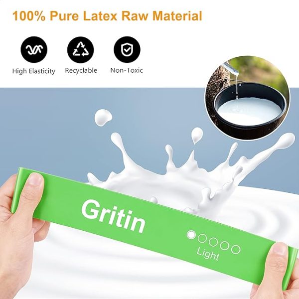 Gritin Fitnessbänder Widerstandsbänder mit 5 Stufen, Latex Fitnessband Resistance mit Deutscher Übungsanleitung & Tragebeutel, Gymnastikband für Muskelaufbau, Yoga - 5er Set – Bild 6
