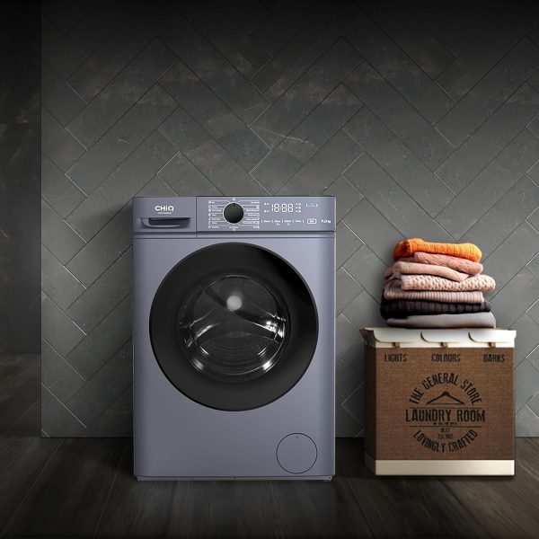 CHiQ Waschmaschine 7kg, InverterMotor, EEK A| 60x46,5x84cm, Große Tür| Eco, Speed Wash, Auto Clean, Kindersicherung|1200 U/Min, Washer Grau, CW07123863AX [Energieklasse A] – Bild 12