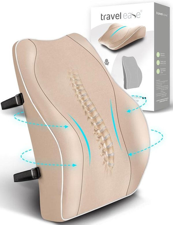 Travel Ease Ergonomisches RückenKissen aus Memory Foam, Lendenkissen für Bürostuhl, Schreibtischstuhl, mit Antistatischem, hautfreundlichem Bezug und für eine Bequeme Sitzhaltung (Schwarz) – Bild 2