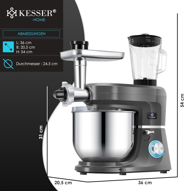 KESSER® 3 in 1 Universal Küchenmaschine K-KM 3000 mit Fleischwolf Knetmaschine Multifunktionale Rührmaschine 5,5L Schüssel mit 3 Rührwerkzeuge, 1,5L Entsafter, Zubehör-Set, Pasta & Gebäckformen – Bild 8