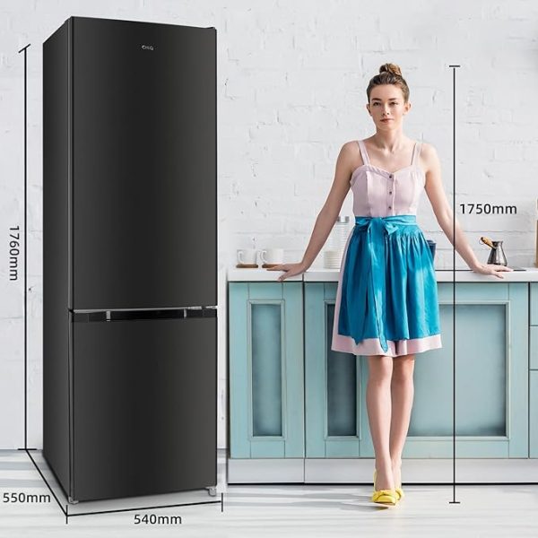 CHIQ CBM260LC Kühl/Gefrie Kombination 262L (187L Kühlbereich+75L XXL Gefrierfach) |87 kWh/Jahr, EEK C, Edelstahloptik, 39dB(A) |Wechselbartür, 4-Sterne Gefrierleistung, Schwarz [Energieklasse C] – Bild 3